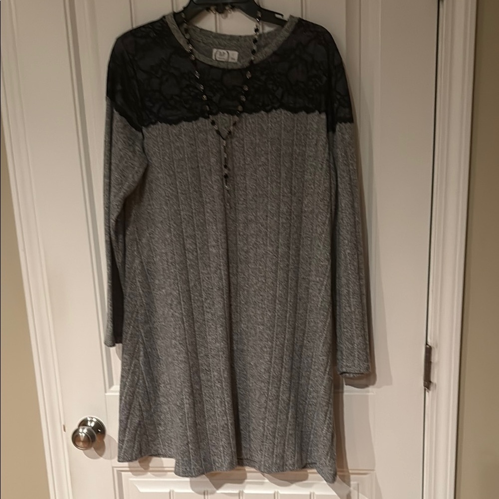 Maurices Gray and Black Lace Midi Dress